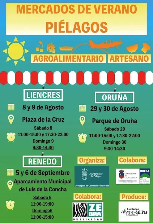 Cartel de los mercados de verano de Pi&eacute;lagos