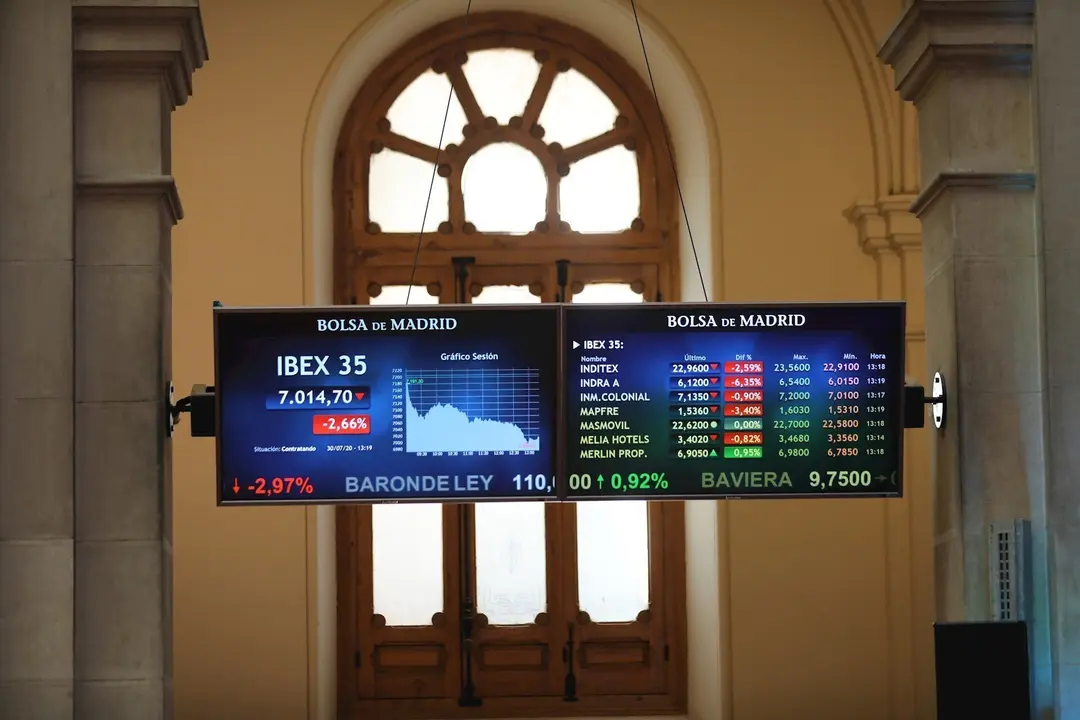 Valores de la Bolsa de Madrid (Espa&ntilde;a), a 30 de julio de 2020. 