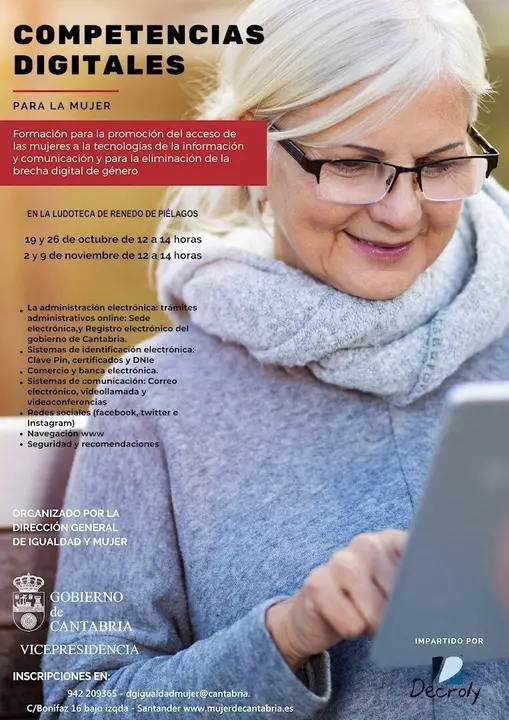 Cartel curso de competencias digitales para mujeres