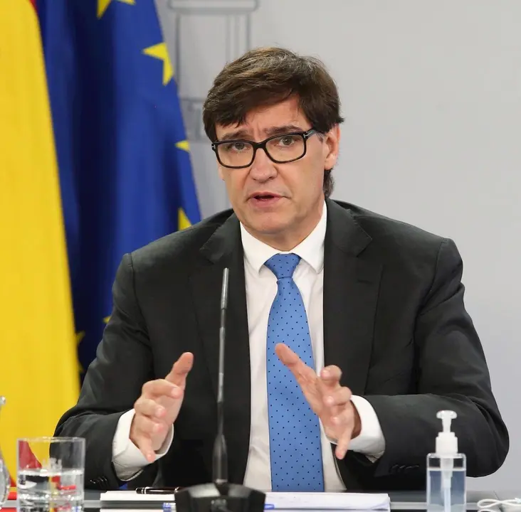 El ministro de Sanidad, Salvador Illa, interviene durante la rueda de prensa posterior a la reuni&oacute;n interministerial conjunta de Educaci&oacute;n y Sanidad donde han analizado el inicio del curso escolar. En Madrid, (Espa&ntilde;a), a 24 de septiembre de 2020.