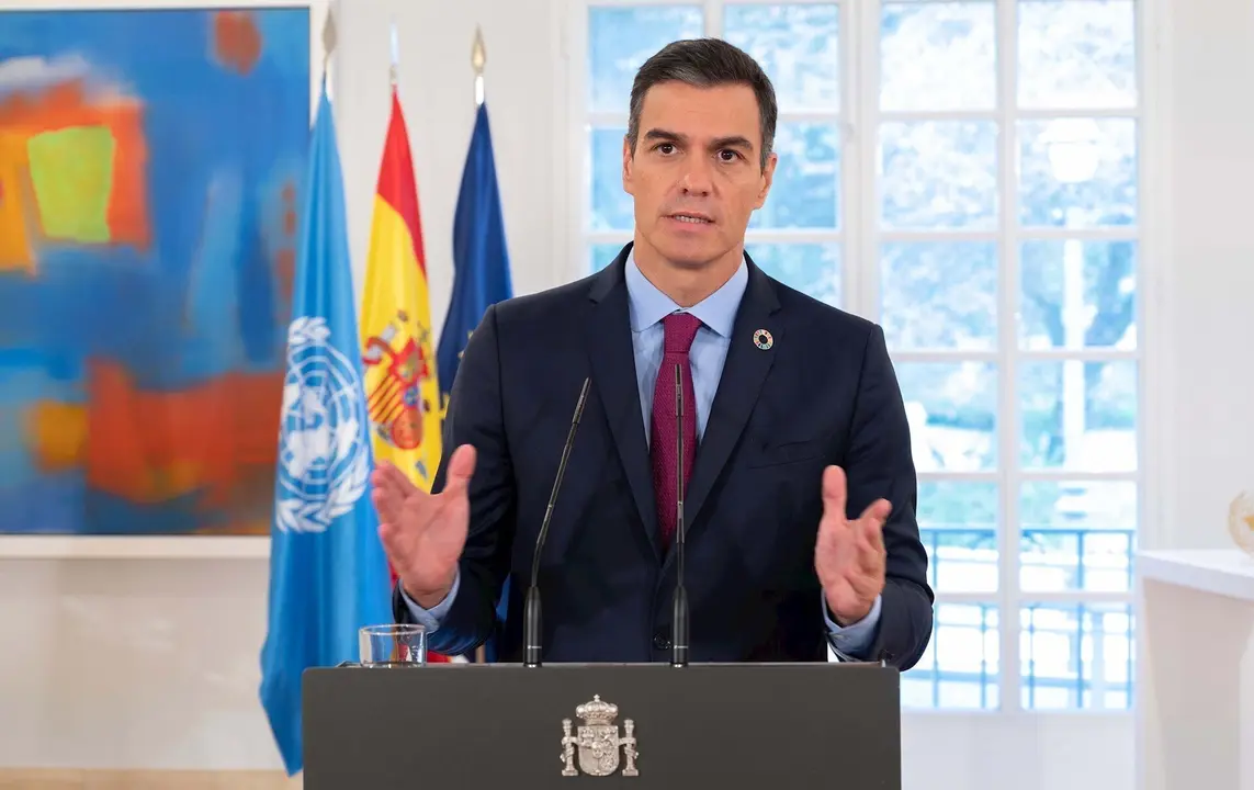 El presidente del Gobierno, Pedro S&aacute;nchez, durante su discurso telem&aacute;tico de la ONU