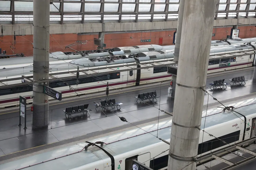 Varios trenes estacionados en la estaci&oacute;n de Atocha