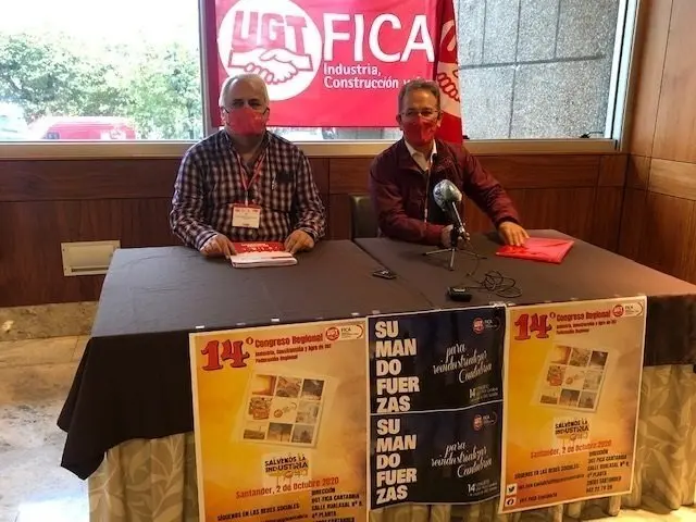 El secretario general de FICA-UGT Cantabria, Luis D&iacute;ez, y su hom&oacute;logo nacional, Pedro Luis Hojas