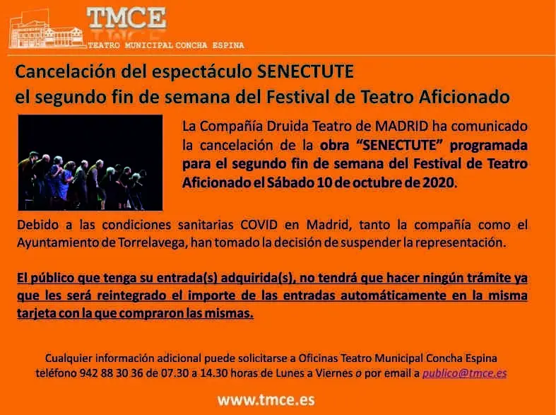 Aviso de cancelaci&oacute;n de obra en el TMCE