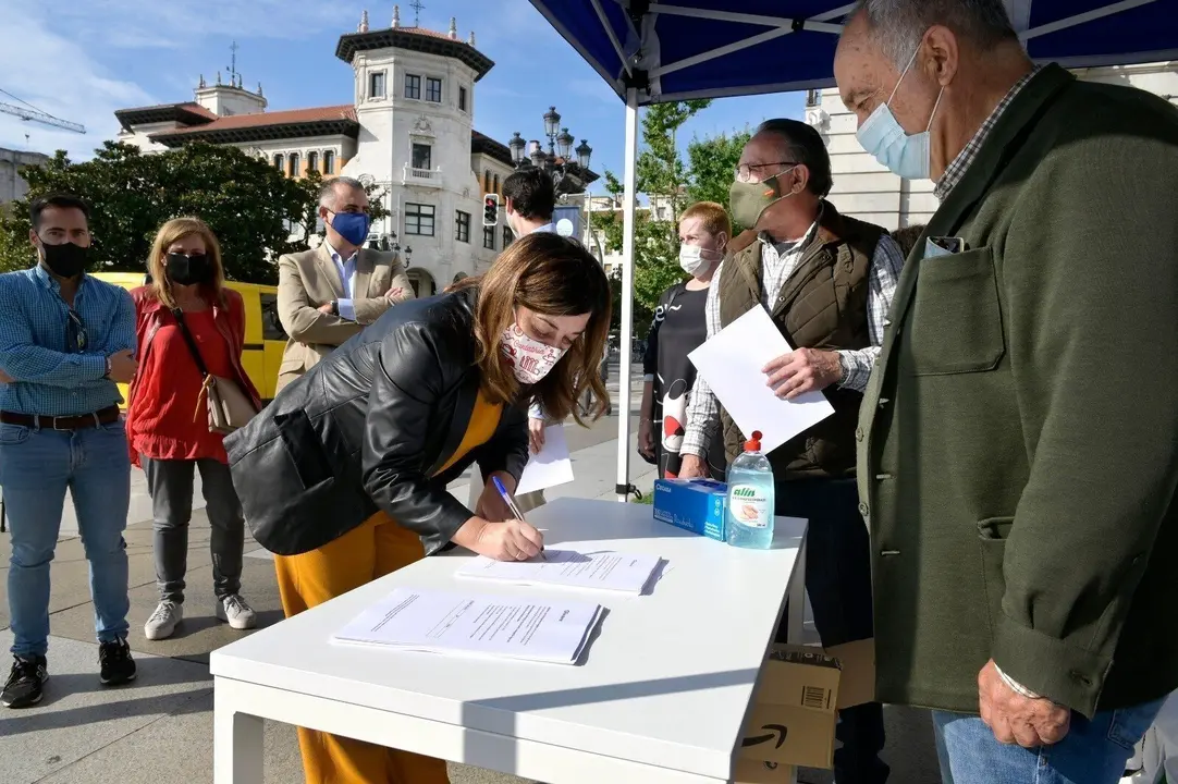 La presidenta del PP, Mar&iacute;a Jos&eacute; S&aacute;enz de Buruaga, en la recogida de firmas