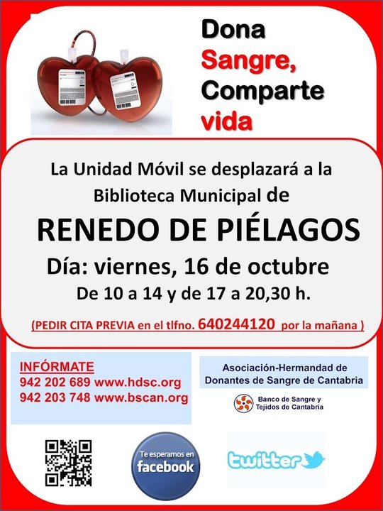 Cartel jornada de donación de sangre en Renedo (Piélagos)