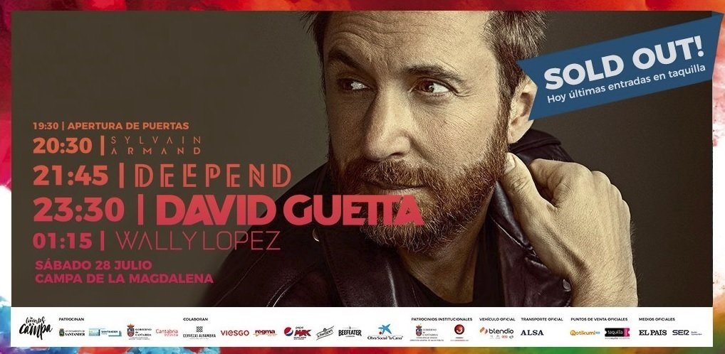 Cartel que anunciaba el concierto de Guetta con entradas agotadas