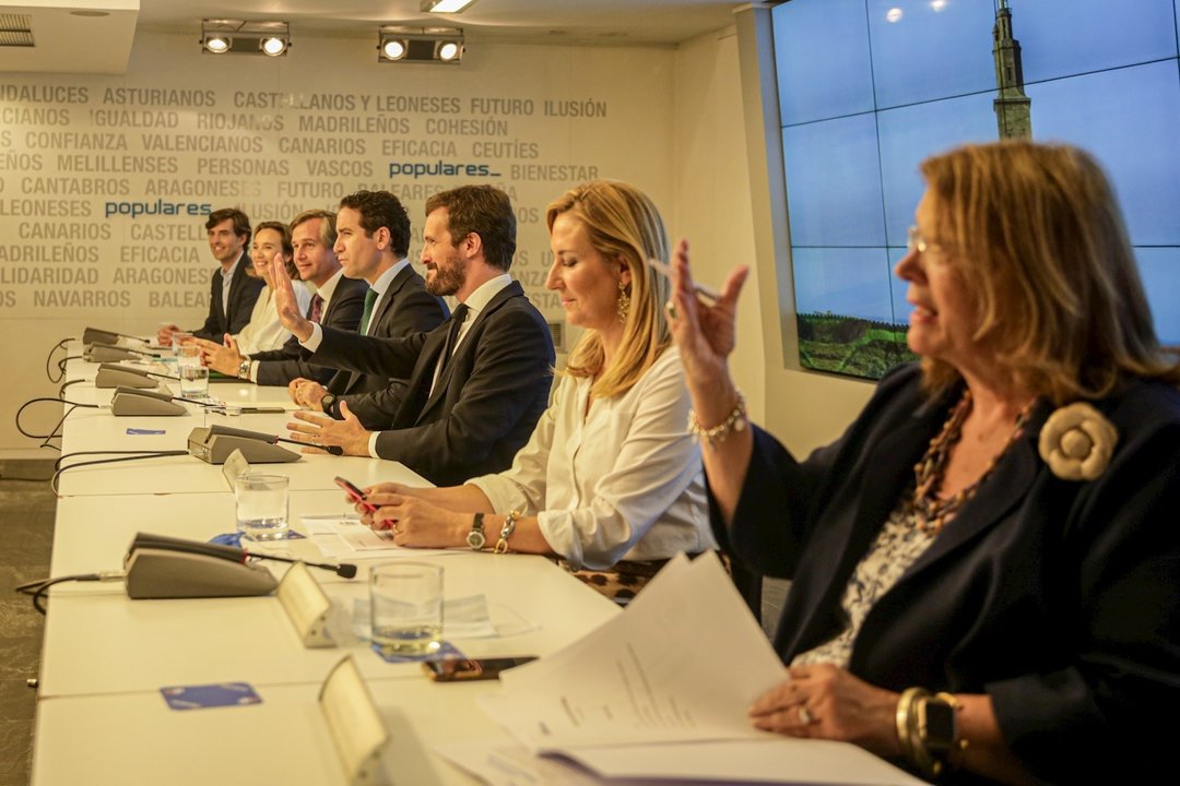 El presidente del PP, Pablo Casado, preside una reunión del Comité Ejecutivo Nacional del PP. En Madrid (España), a 15 de julio de 2020.