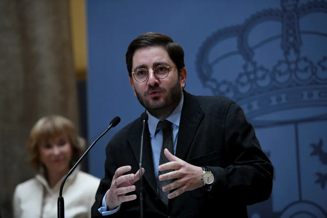 El nuevo secretario de Estado de la Espa&ntilde;a Global, Manuel Mu&ntilde;iz, durante la toma de posesi&oacute;n de los secretarios de Estado de Asuntos Exteriores, para la Uni&oacute;n Europea, Cooperaci&oacute;n Internacional y de la Espa&ntilde;a Global, en el Patio Elcano del Palacio de Sant