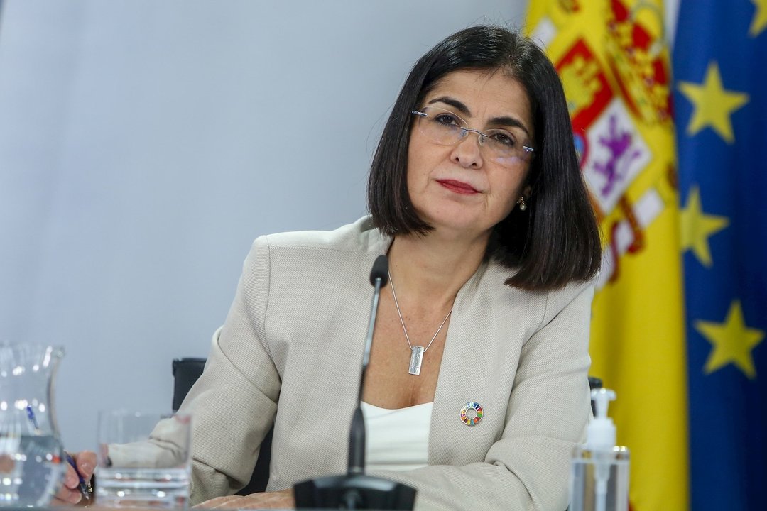 La ministra de Política Territorial y Función Pública, Carolina Darias, durante una rueda de prensa tras la celebración del Consejo Interterritorial en el Complejo de Moncloa, en Madrid, (España), a 4 de noviembre de 2020. 