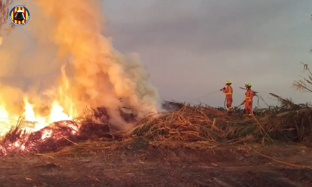 Un incendio afecta a una zona de matorrales junto a la v&iacute;a del tren en la localidad valenciana de Xeraco (Valencia)
