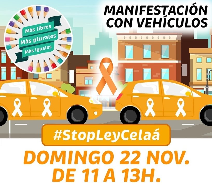 Cartel de la manifestsasción con vehículos convocada en Extremadura contra la ley Celaá