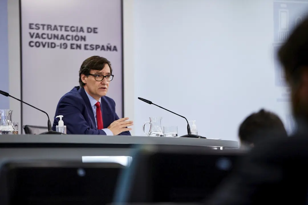 El ministro de Sanidad, Salvador Illa, interviene durante una rueda de prensa posterior al Consejo de Ministros celebrado en Moncloa, Madrid (Espa&ntilde;a), a 24 de noviembre de 2020.