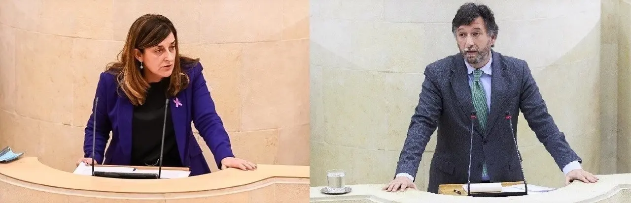 La presidenta del PP, Mar&iacute;a Jos&eacute; S&aacute;enz de Buruaga, y el portavoz de Vox, Crist&oacute;bal Palacio