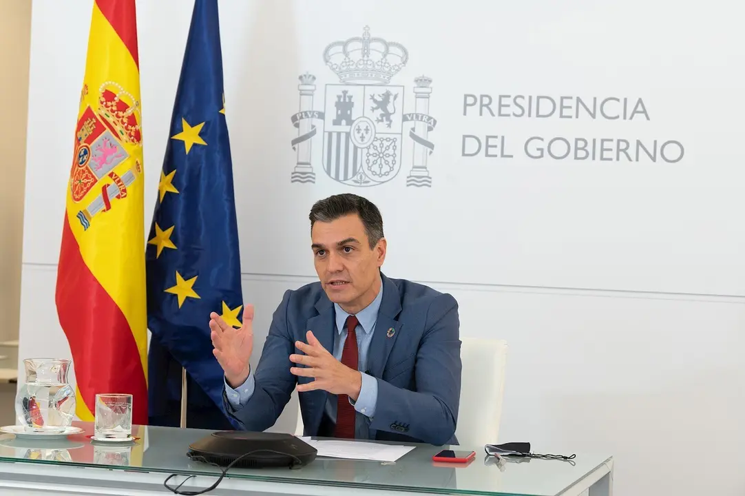 El presidente del Gobierno, Pedro S&aacute;nchez, participa por videoconferencia en el Foro de Pol&iacute;tica Exterior de la Fundaci&oacute;n K&ouml;rber, en Madrid (Espa&ntilde;a), a 24 de noviembre de 2020.