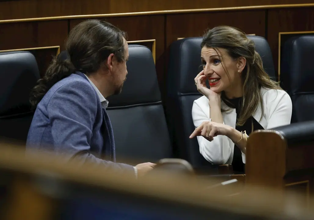 La ministra de Trabajo, Yolanda D&iacute;az, y el vicepresidente segundo, Pablo Iglesias, en una imagen de archivo