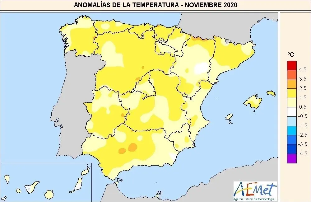 El mes de noviembre de 2020 ha sido el m&aacute;s c&aacute;lido de la d&eacute;cada.