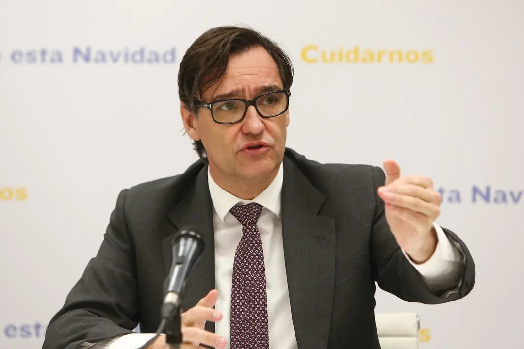 El ministro de Sanidad, Salvador Illa, durante la presentaci&oacute;n de la campa&ntilde;a publicitaria del Ministerio de Sanidad para esta Navidad