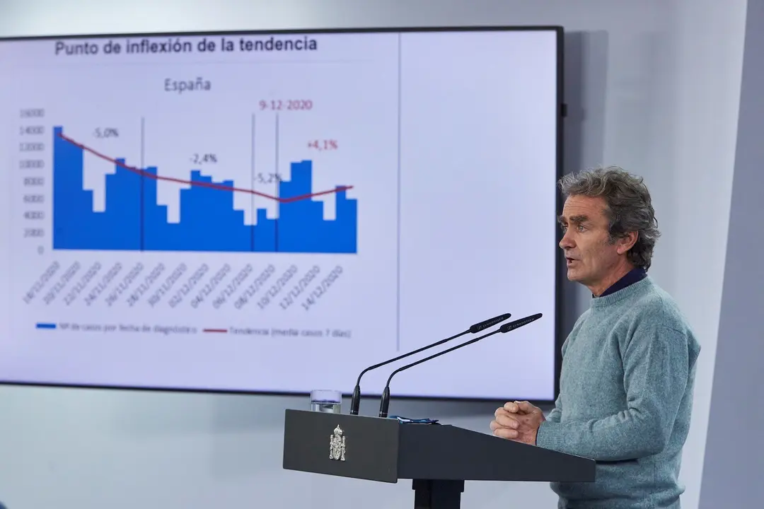 El director del Centro de Coordinaci&oacute;n de Alertas y Emergencias Sanitarias (CCAES), Fernando Sim&oacute;n, ofrece una rueda de prensa para informar sobre la evoluci&oacute;n de la pandemia de coronavirus, en el Ministerio de Sanidad, Madrid (Espa&ntilde;a), a 17 de diciembre 