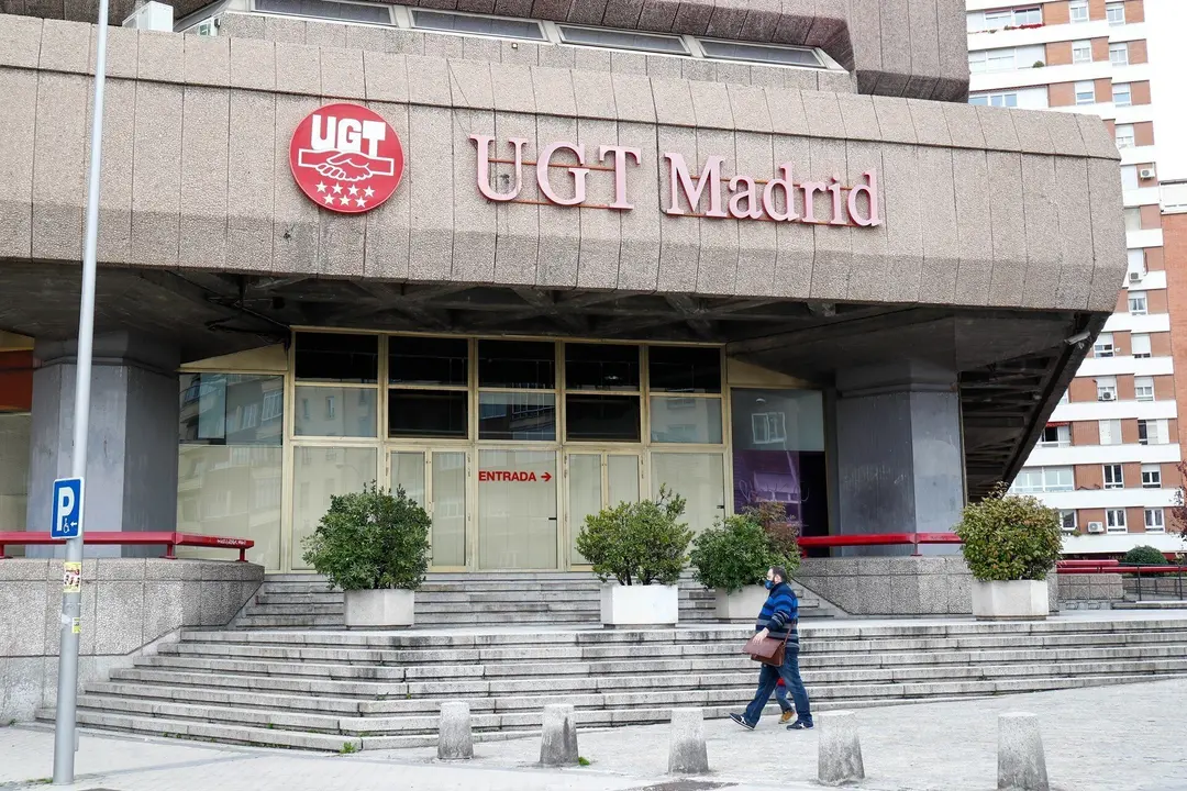 Fachada de la sede de la Uni&oacute;n General de Trabajadores, el sindicato UGT en Avenida de Am&eacute;rica, 25, Madrid (Espa&ntilde;a), a 30 de noviembre de 2020.