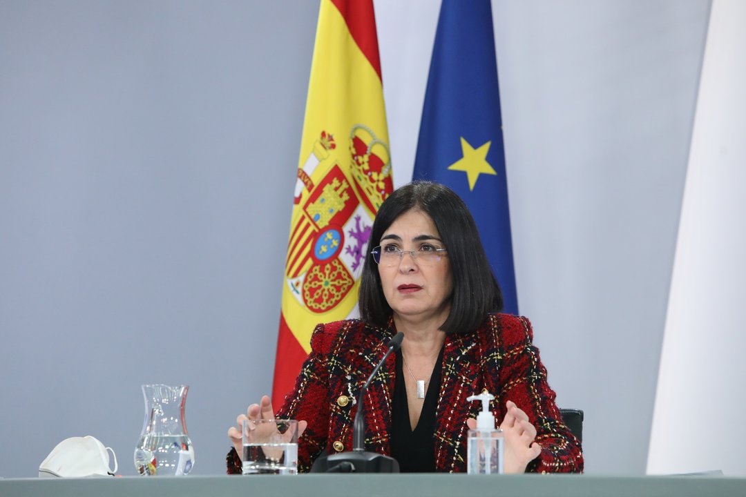 La ministra de Política Territorial, Carolina Darias en rueda de prensa tras la Reunión del Comité de seguimiento del coronavirus en el Complejo de la Moncloa, en Madrid, a 8 de enero de 2021. Ayer, 7 de enero, España superó los dos millones de casos de C