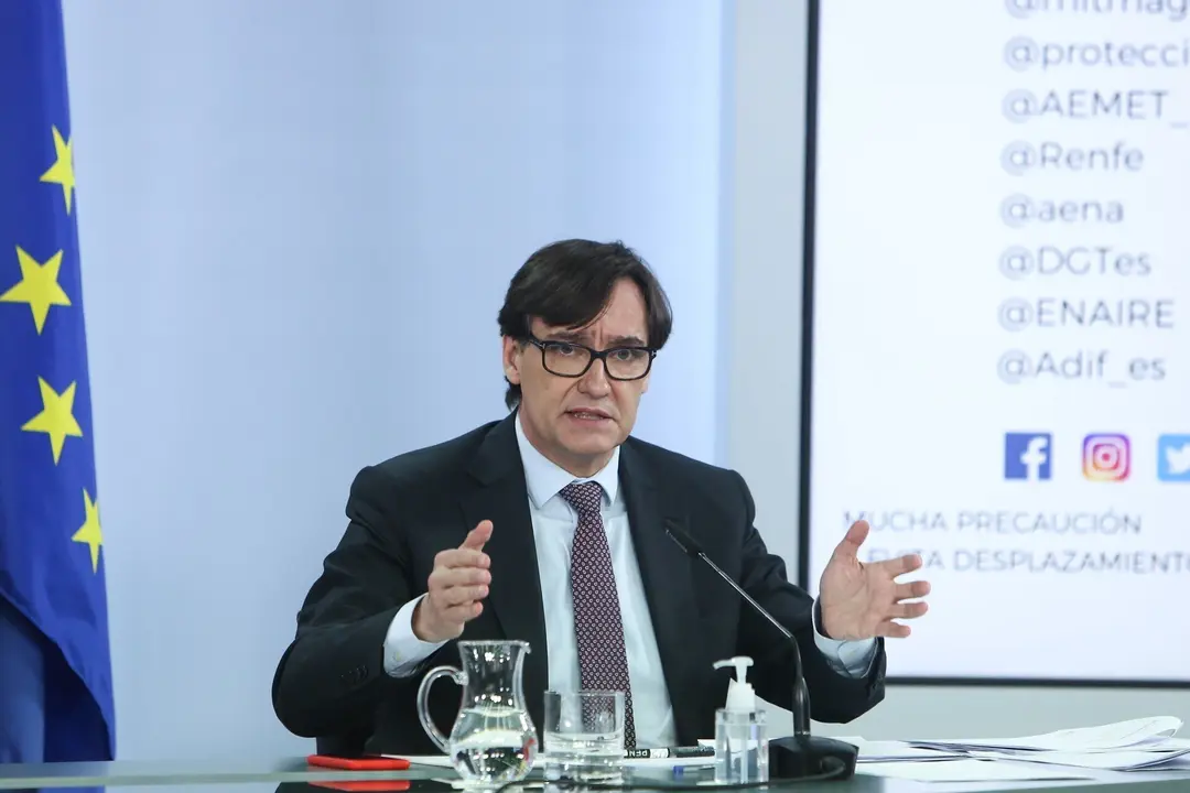 El ministro de Sanidad, Salvador Illa durante una rueda de prensa convocada ante los medios posterior al Consejo de Ministros, en La Moncloa, Madrid, (Espa&ntilde;a), a 12 de enero de 2021.
