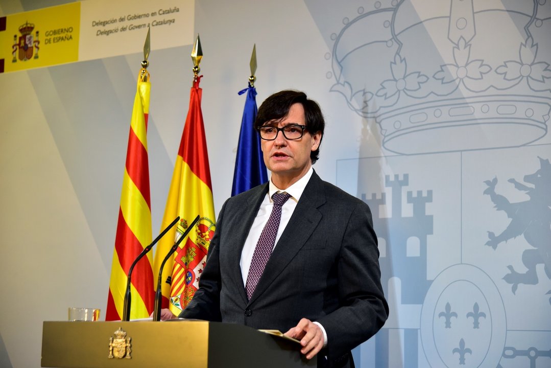El ministro de Sanidad, Salvador Illa, interviene durante una comparecencia convocada ante los medios para hacer seguimiento de la pandemia por Covid-19, en Barcelona, Catalunya, (España), a 16 de enero de 2021.