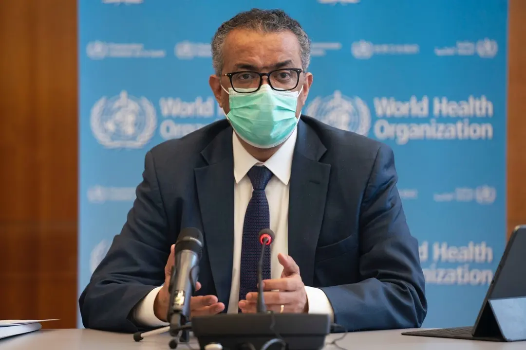 El director general de la Organizaci&oacute;n Mundial de la Salud (OMS), Tedros Adhanom Ghebreyesus, durante la reuni&oacute;n del Comit&eacute; de Emergencias de la OMS. En Ginebra (Suiza), a 14 de enero de 2021.