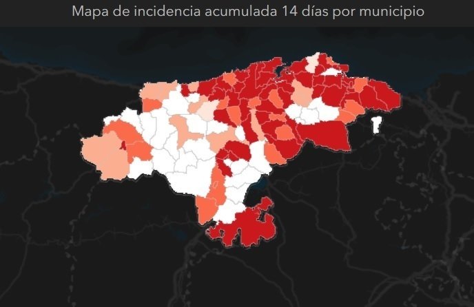 Mapa de incidencia del Covid-19 en Cantabria