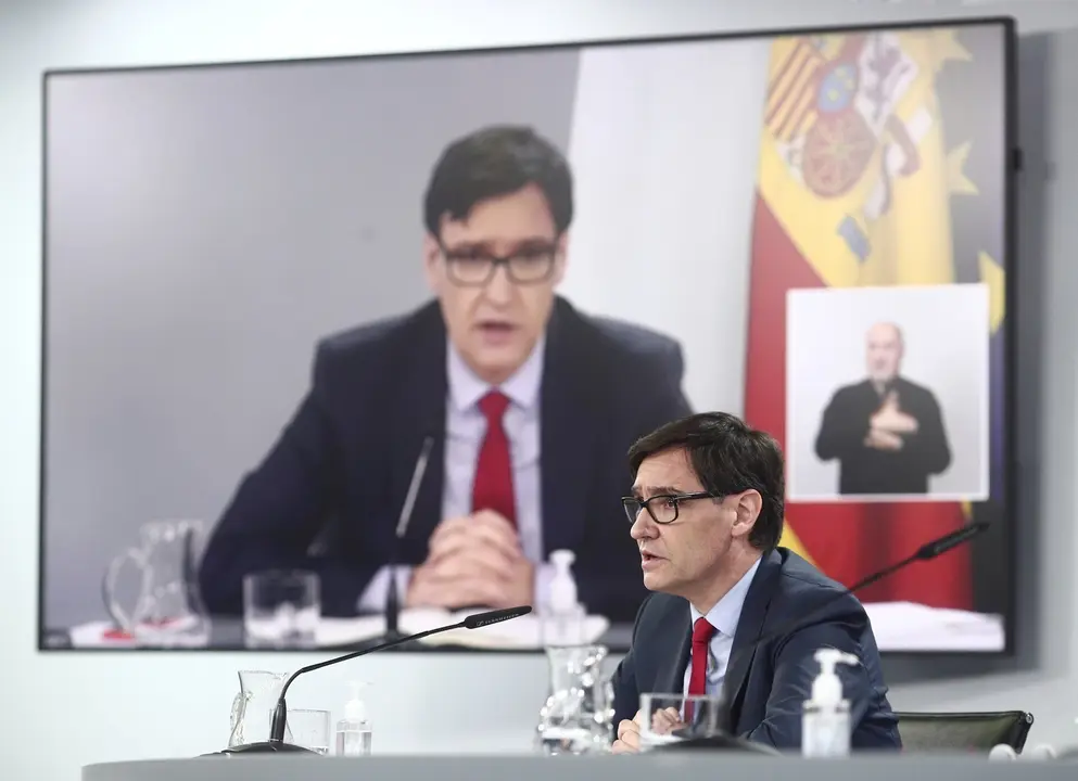 El ministro de Sanidad, Salvador Illa, durante una rueda de prensa posterior al Consejo de Ministros, en el Palacio de la Moncloa.