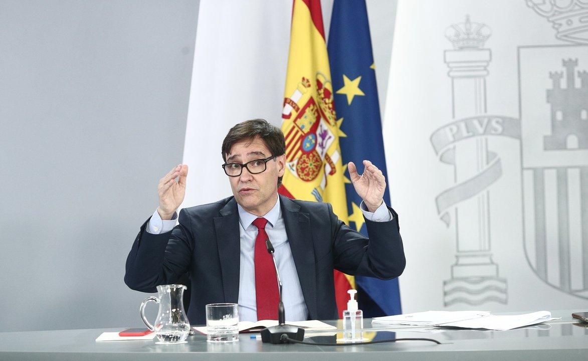 El ministro de Sanidad, Salvador Illa, durante una rueda de prensa posterior al Consejo de Ministros, en el Palacio de la Moncloa.