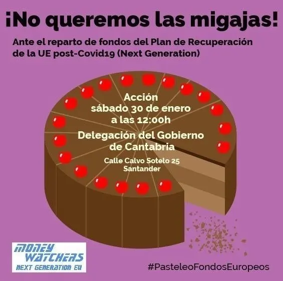 Cartel anunciador del "reparto simb&oacute;lico" en Santander de la 'tarta' de los fondos europeos