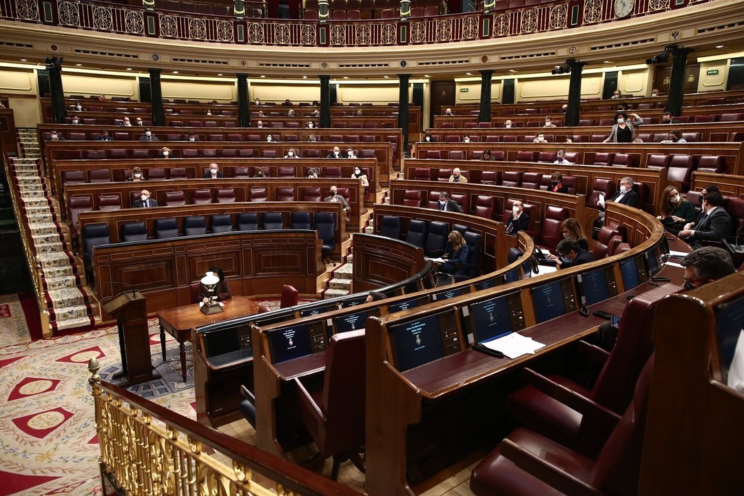 Miembros del Congreso sentados en el hemiciclo durante una sesión plenaria celebrada en el Congreso de los Diputados, en Madrid, (España), a 4 de febrero de 2021. 