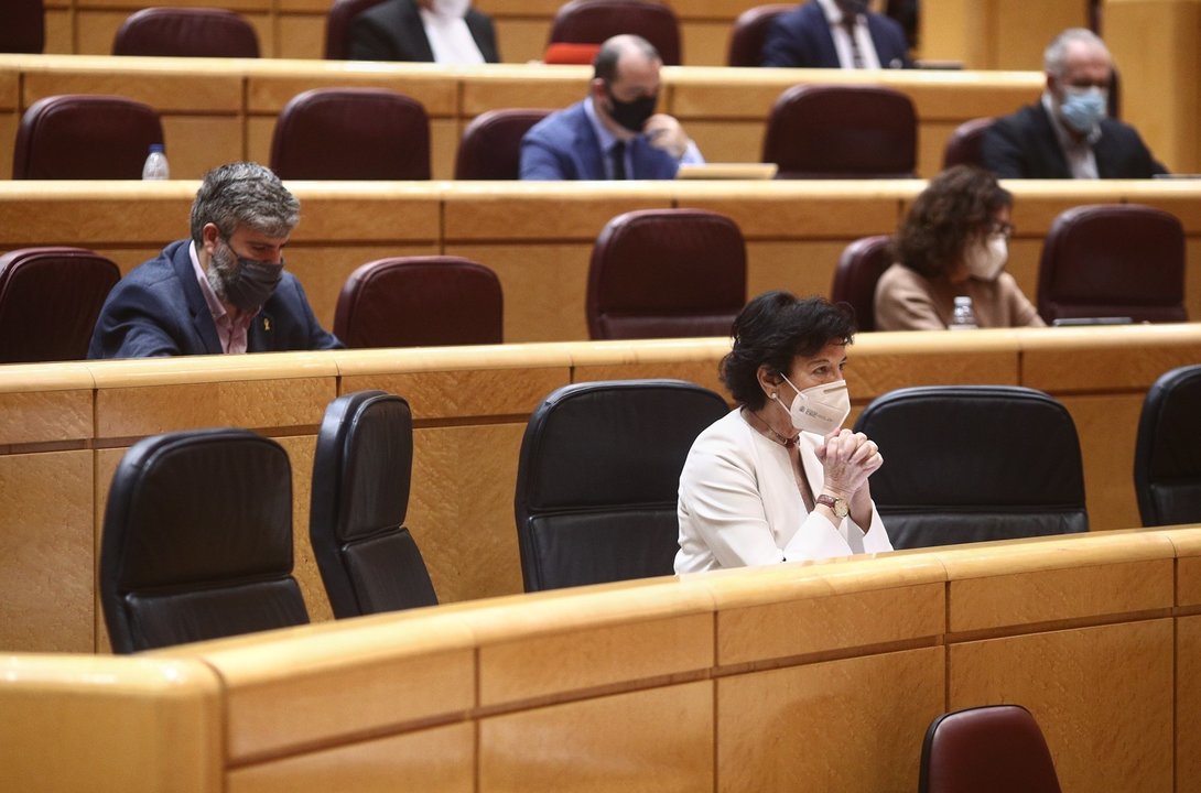 La ministra de Educación, Isabel Celaá, durante una sesión plenaria en el Senado