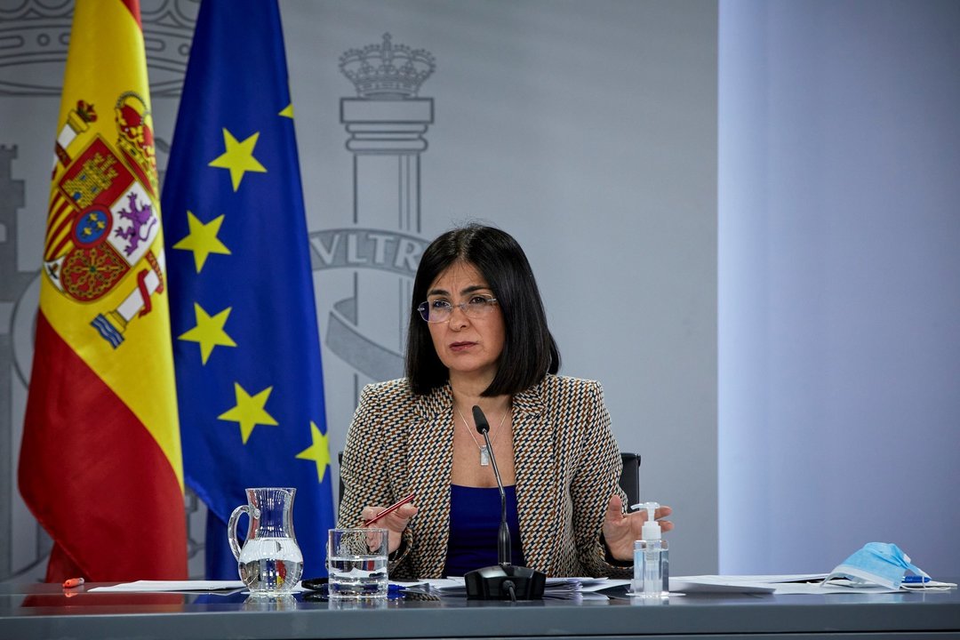La ministra de Sanidad, Carolina Darias durante una rueda de prensa, tras la reunión del Consejo Interterritorial del Sistema Nacional de Salud, en Madrid (España), a 10 de febrero de 2021.