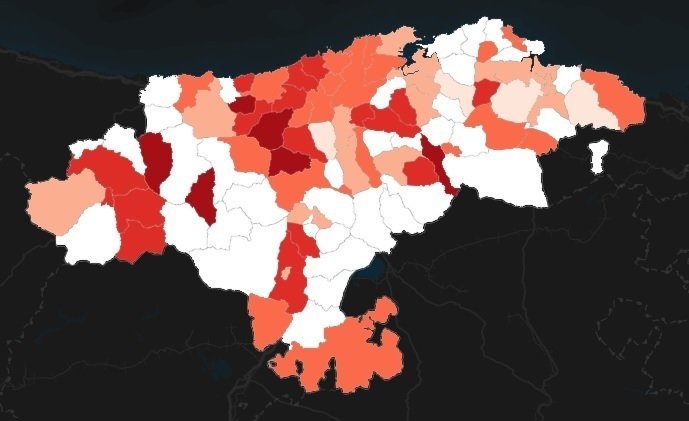 Incidencia a 14 días de los municipios de Cantabria