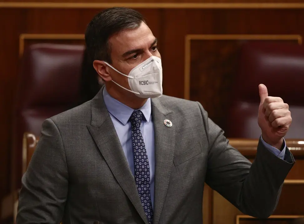 El presidente del Gobierno, Pedro S&aacute;nchez, interviene durante su turno de respuesta en una sesi&oacute;n de Control al Gobierno celebrada en el Congreso de los Diputados, en Madrid, (Espa&ntilde;a), a 17 de febrero de 2021. El pleno, en medio de las discrepancias entre