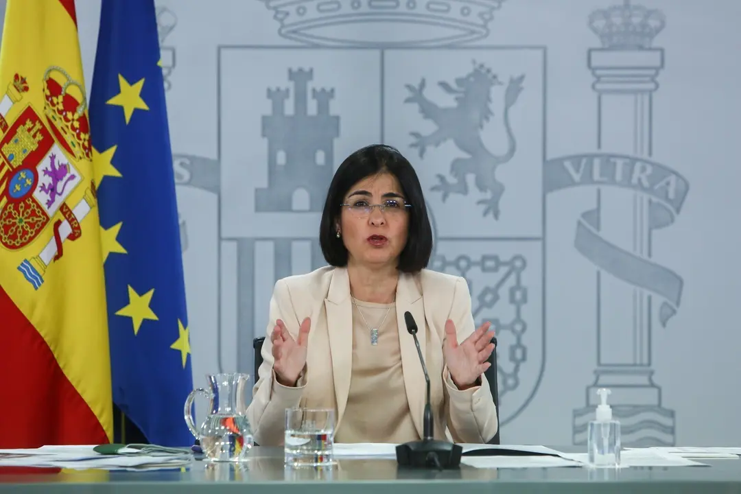 La ministra de Sanidad, Carolina Darias, ofrece una rueda de prensa tras la reuni&oacute;n del Consejo Interterritorial del Sistema Nacional de Salud en el complejo de la Moncloa, Madrid, (Espa&ntilde;a), a 24 de febrero de 2021. Darias ha informado de que el CISNS, en