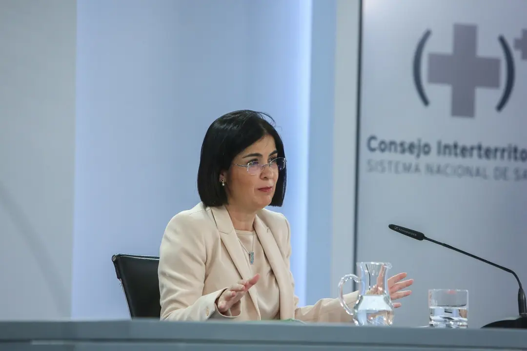 La ministra de Sanidad, Carolina Darias, ofrece una rueda de prensa tras la reuni&oacute;n del Consejo Interterritorial del Sistema Nacional de Salud en el complejo de la Moncloa, Madrid, (Espa&ntilde;a), a 24 de febrero de 2021. Darias ha informado de que el CISNS, en