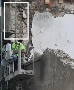 Restos hallados de la posible torre medieval en el antiguo Hospital Militar de Santo&ntilde;a