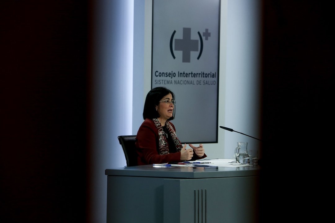 La ministra de Sanidad, Carolina Darias, ofrece una rueda de prensa tras la reunión del Consejo Interterritorial del Sistema Nacional de Salud, en Madrid (España), a 3 de marzo de 2021.