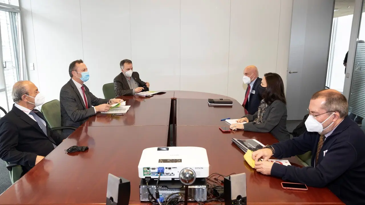 Reuni&oacute;n de los consejeros de Desarrollo Rural, Guillermo Blanco, y de Industria, Javier L&oacute;pez Marcano, (i) con la directora de EDP Renovables, Roc&iacute;o Sicre Solar.