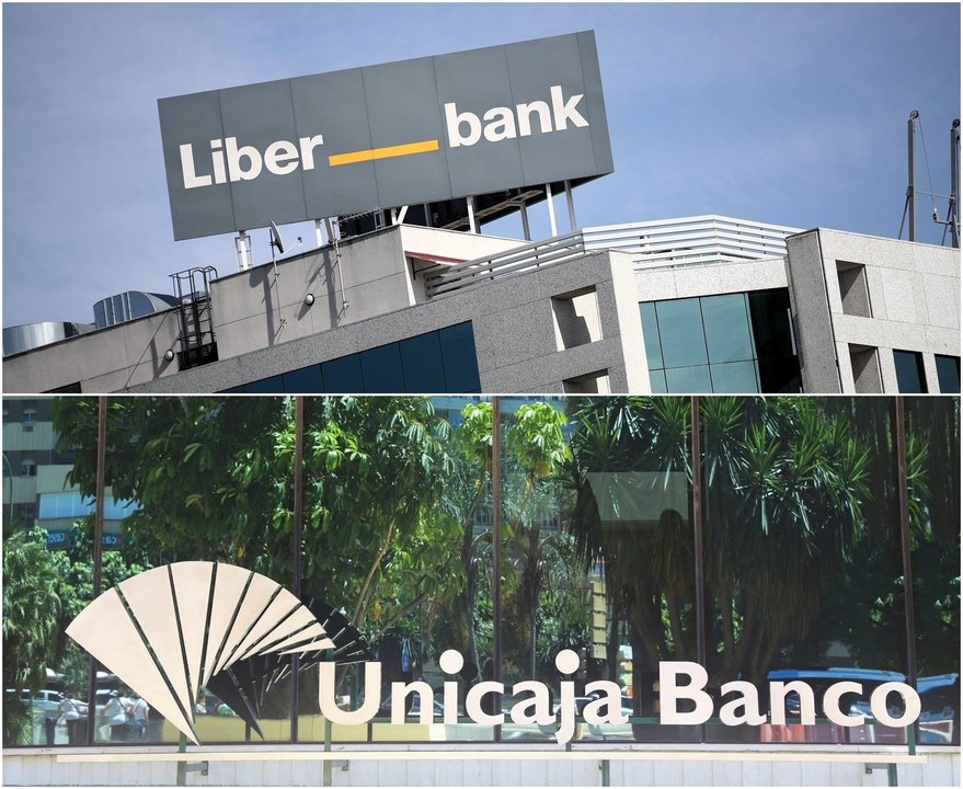Archivo - Montaje con sedes de Liberbank y Unicaja Banco.