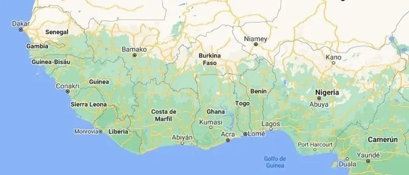 Mapa de &Aacute;frica Occidental