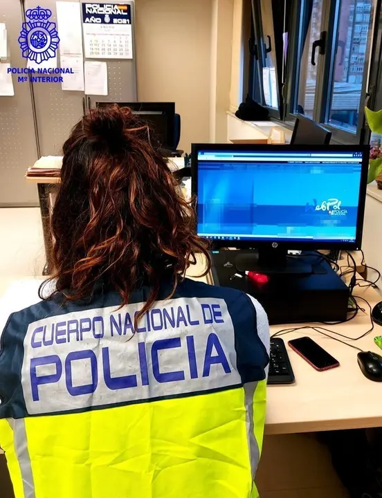 Agente de la Polic&iacute;a Nacional ante un ordenador