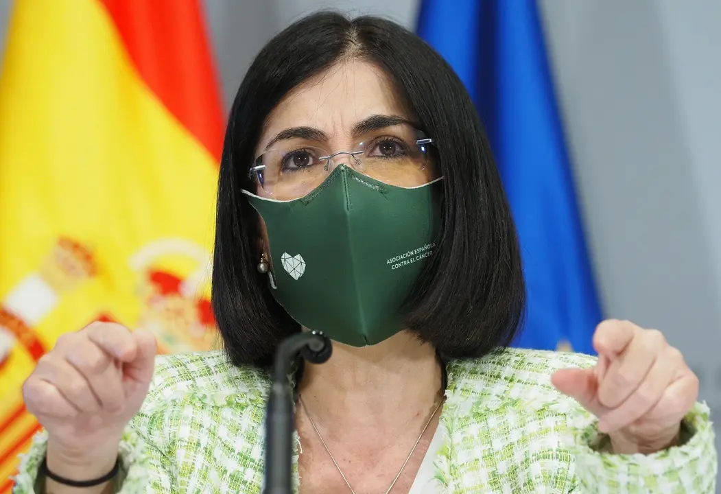La ministra de Sanidad, Carolina Darias, comparece en una rueda de prensa, en Valladolid, Castilla y Le&oacute;n (Espa&ntilde;a), a 31 de marzo de 2021. Ma&ntilde;ueco y Darias han mantenido un encuentro momentos antes de que la ministra presida en la capital vallisoletana el