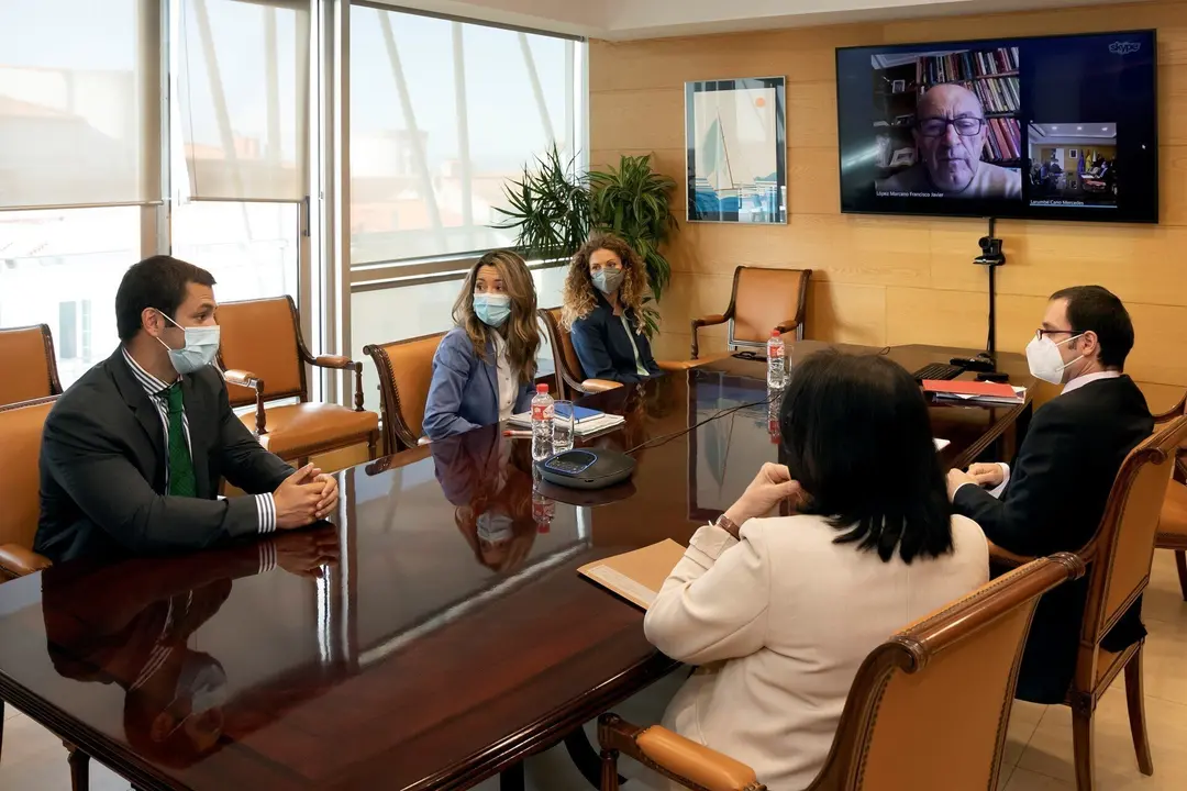 El Consejero De Industria, Turismo, Innovaci&oacute;n, Transporte Y Comercio, Javier L&oacute;pez Marcano, Desde Su Casa Y De Forma Telem&aacute;tica, Se Re&uacute;ne Con La Secretaria De Estado De Comercio, Xiana M&eacute;ndez.