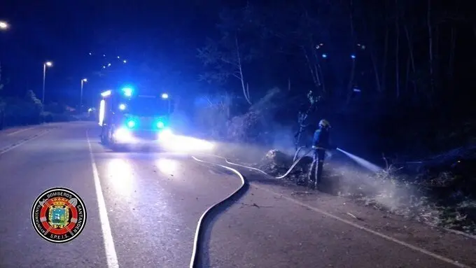 Incendio de vegetaci&oacute;n junto a la carretera