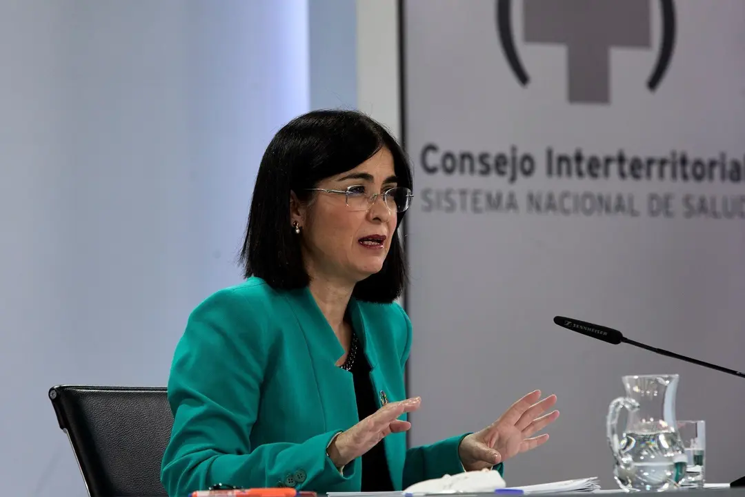 La ministra de Sanidad, Carolina Darias durante una rueda de prensa posterior al Consejo Interterritorial del Sistema Nacional de Salud en la Secretar&iacute;a de Estado de Comunicaci&oacute;n del Complejo de la Moncloa, a 28 de abril de 2021, en Madrid (Espa&ntilde;a). Duran