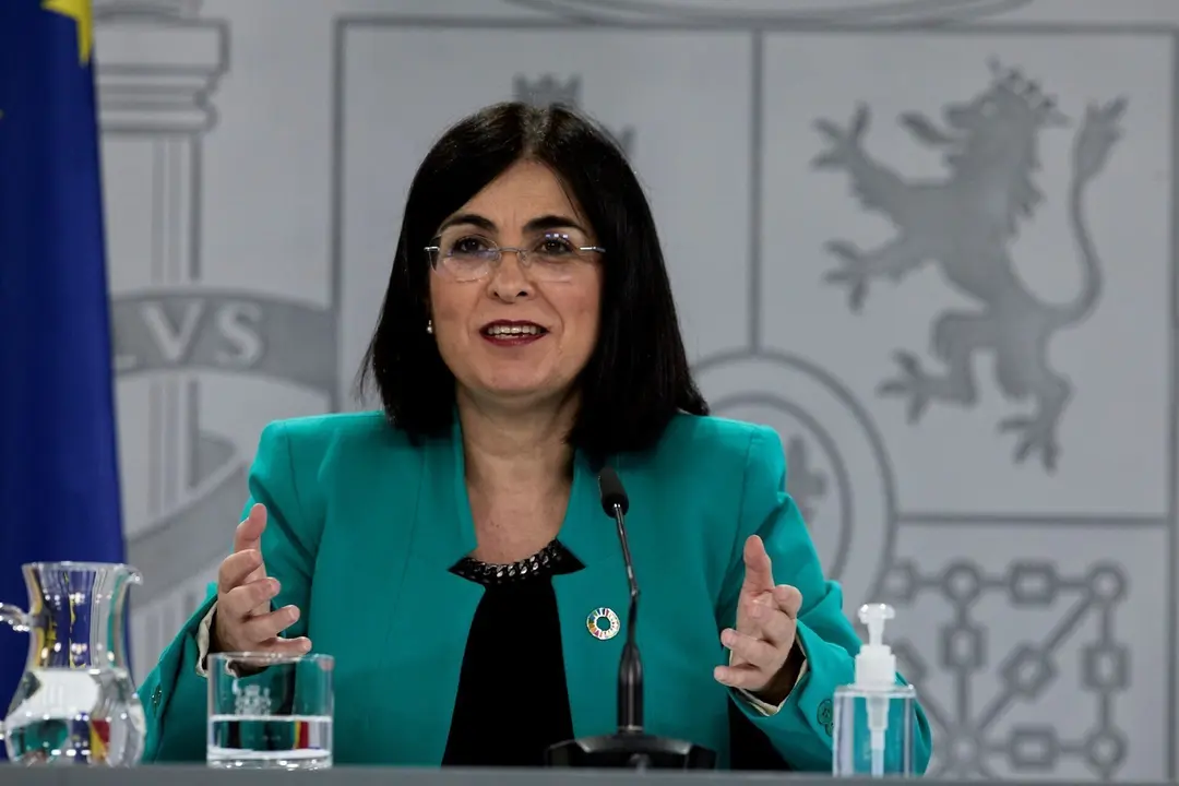 La ministra de Sanidad, Carolina Darias durante una rueda de prensa posterior al Consejo Interterritorial del Sistema Nacional de Salud en la Secretar&iacute;a de Estado de Comunicaci&oacute;n del Complejo de la Moncloa, a 28 de abril de 2021, en Madrid (Espa&ntilde;a). Duran